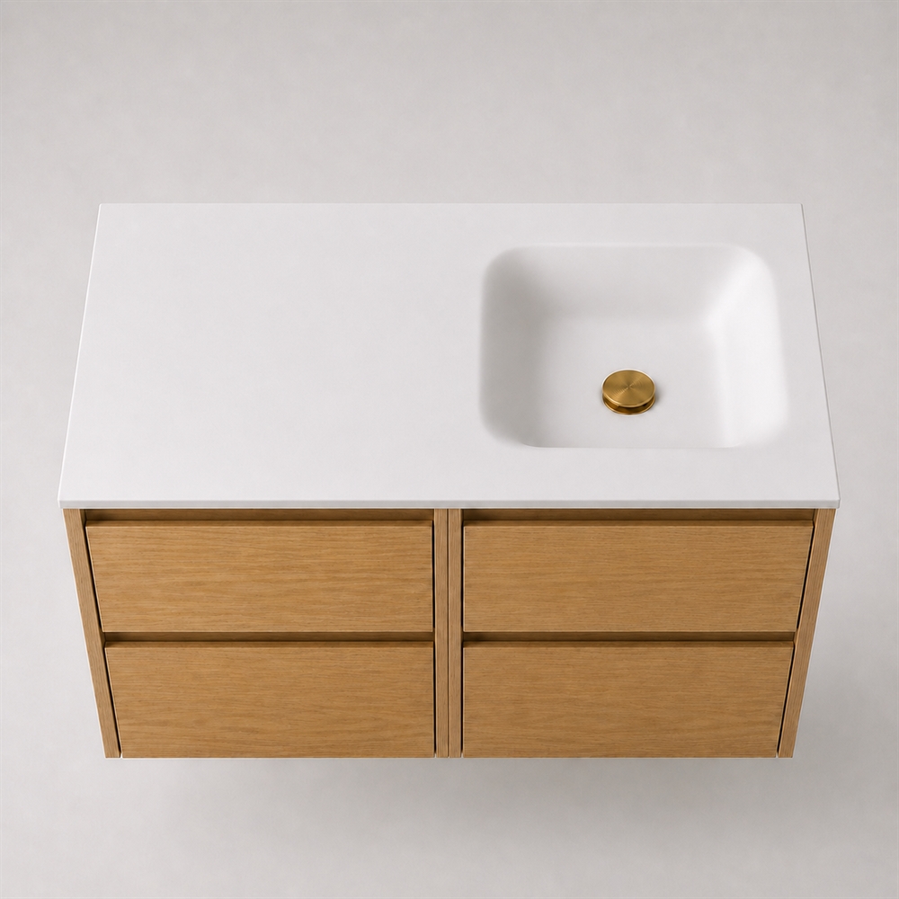 Corian badrumsbänkskiva 102 cm inkl. Type 7 tvättställ, höger, Glacier White