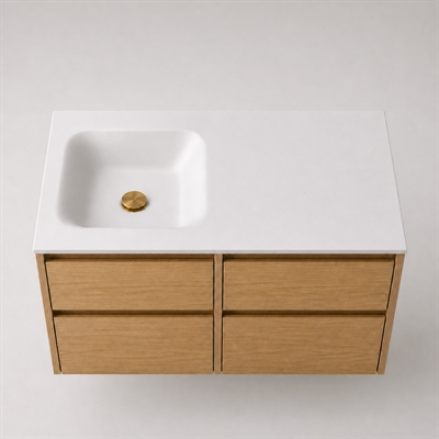 Corian badrumsbänkskiva 102 cm inkl. Type 7 tvättställ, vänster, Glacier White