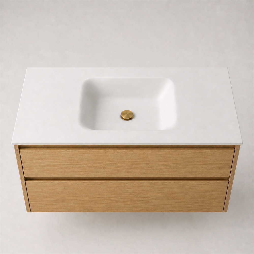 Corian badrumsbänkskiva 122 cm inkl. LUX tvättställ, centrerat, Glacier White