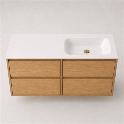 Corian badrumsbänkskiva 122 cm inkl. LUX tvättställ, höger, Glacier White