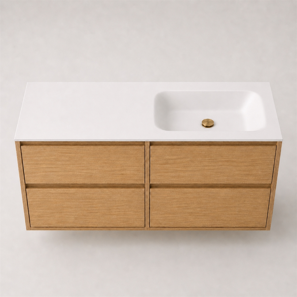 Corian badrumsbänkskiva 122 cm inkl. LUX tvättställ, höger, Glacier White