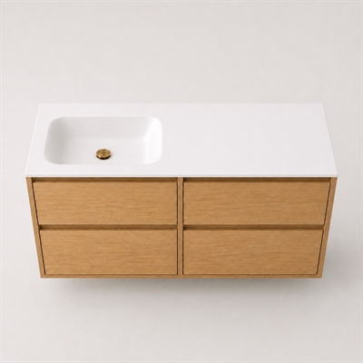 Corian badrumsbänkskiva 122 cm inkl. LUX tvättställ, vänster, Glacier White