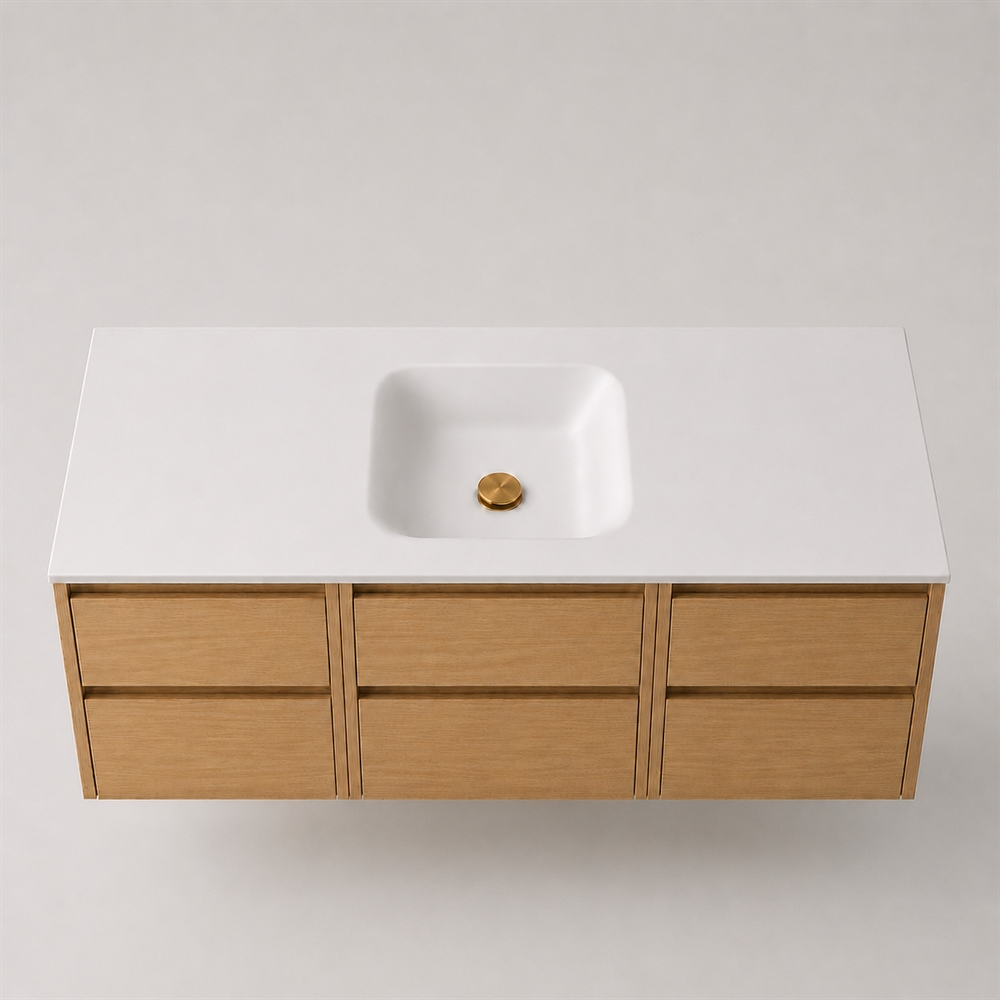Corian badrumsbänkskiva 142 cm inkl. LUX tvättställ, centrerat, Glacier White
