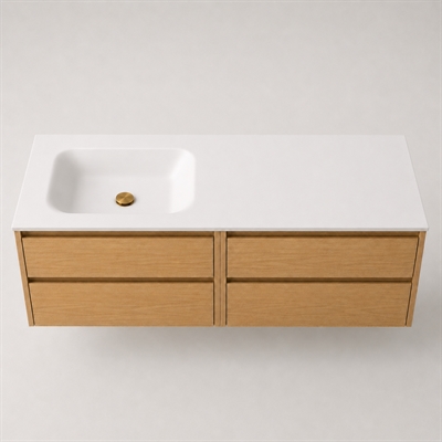 Corian badrumsbänkskiva 142 cm inkl. LUX tvättställ, vänster, Glacier White