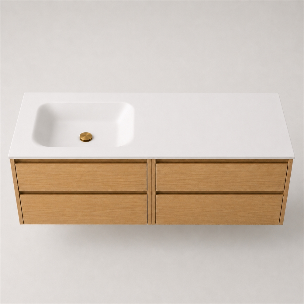 Corian badrumsbänkskiva 142 cm inkl. LUX tvättställ, vänster, Glacier White