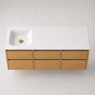 Corian badrumsbänkskiva 152 cm inkl. Type 7 tvättställ, vänster, Glacier White