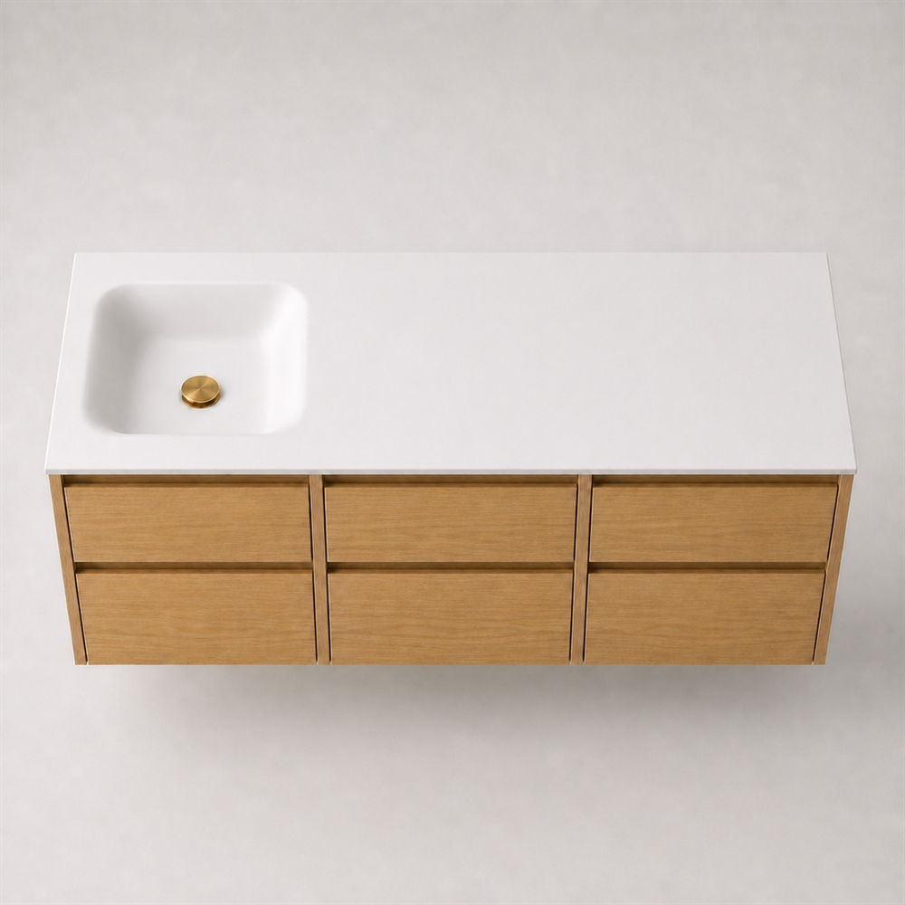 Corian badrumsbänkskiva 152 cm inkl. Type 7 tvättställ, vänster, Glacier White