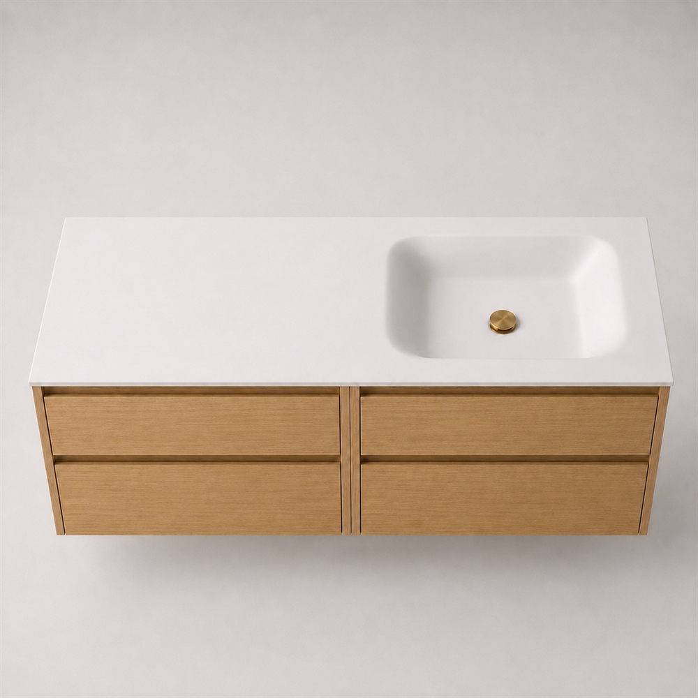 Corian badrumsbänkskiva 162 cm inkl. LUX tvättställ, höger, Glacier White