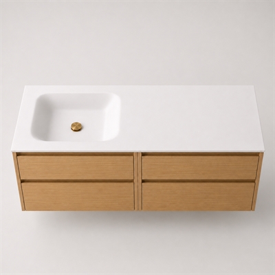 Corian badrumsbänkskiva 162 cm inkl. LUX tvättställ, vänster, Glacier White