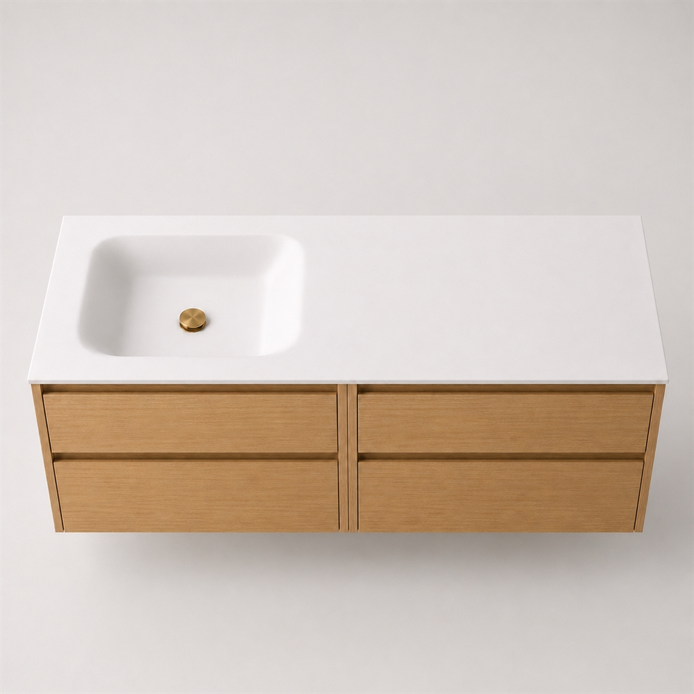 Corian badrumsbänkskiva 162 cm inkl. LUX tvättställ, vänster, Glacier White