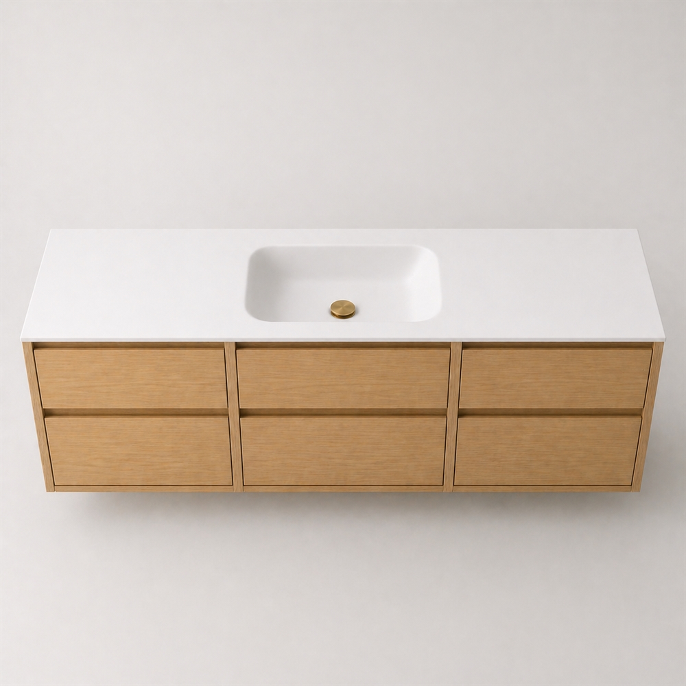 Corian badrumsbänkskiva 182 cm inkl. LUX tvättställ, centrerat, Glacier White