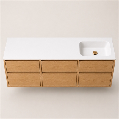 Corian badrumsbänkskiva 182 cm inkl. LUX tvättställ, höger, Glacier White