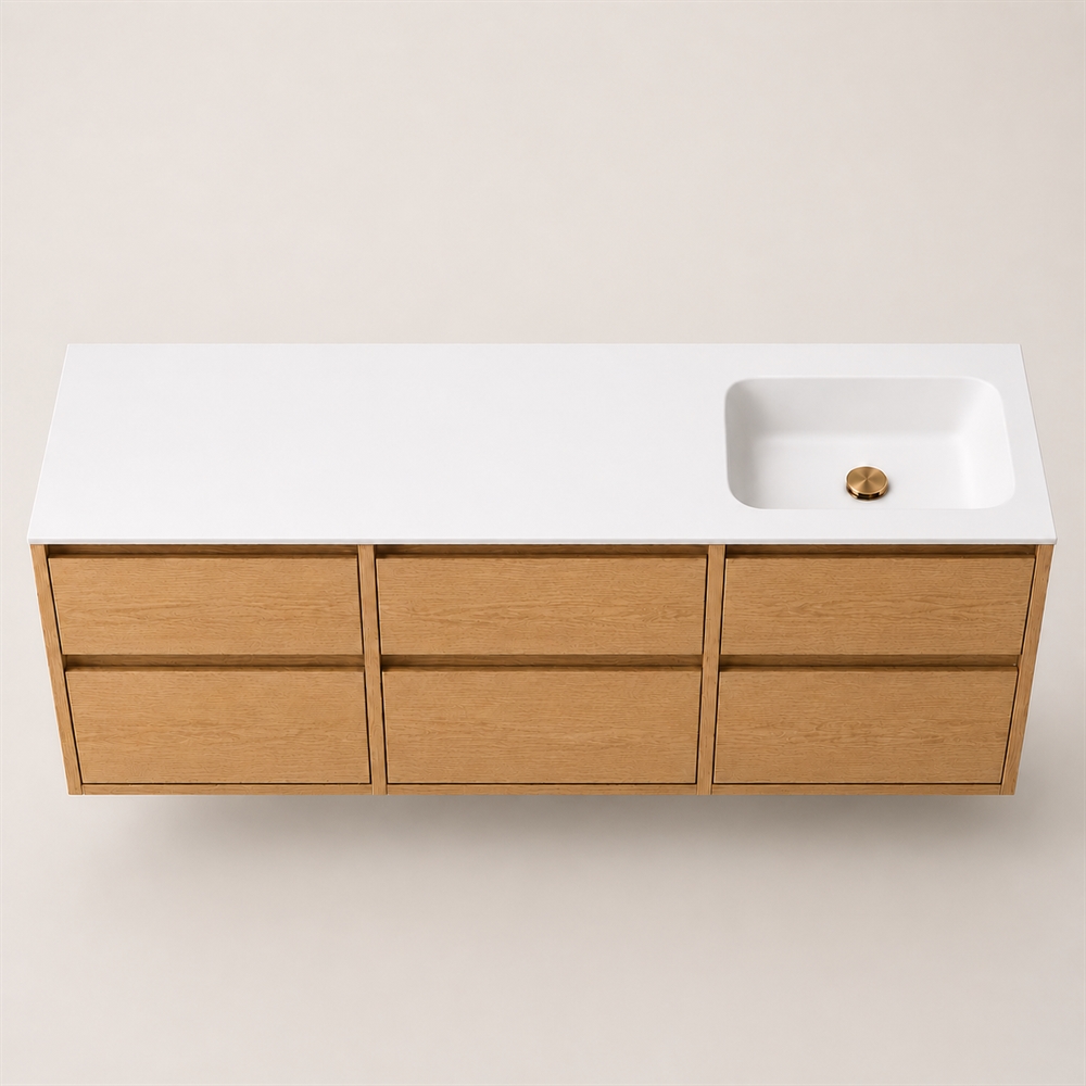 Corian badrumsbänkskiva 182 cm inkl. LUX tvättställ, höger, Glacier White