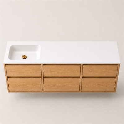 Corian badrumsbänkskiva 182 cm inkl. LUX tvättställ, vänster, Glacier White