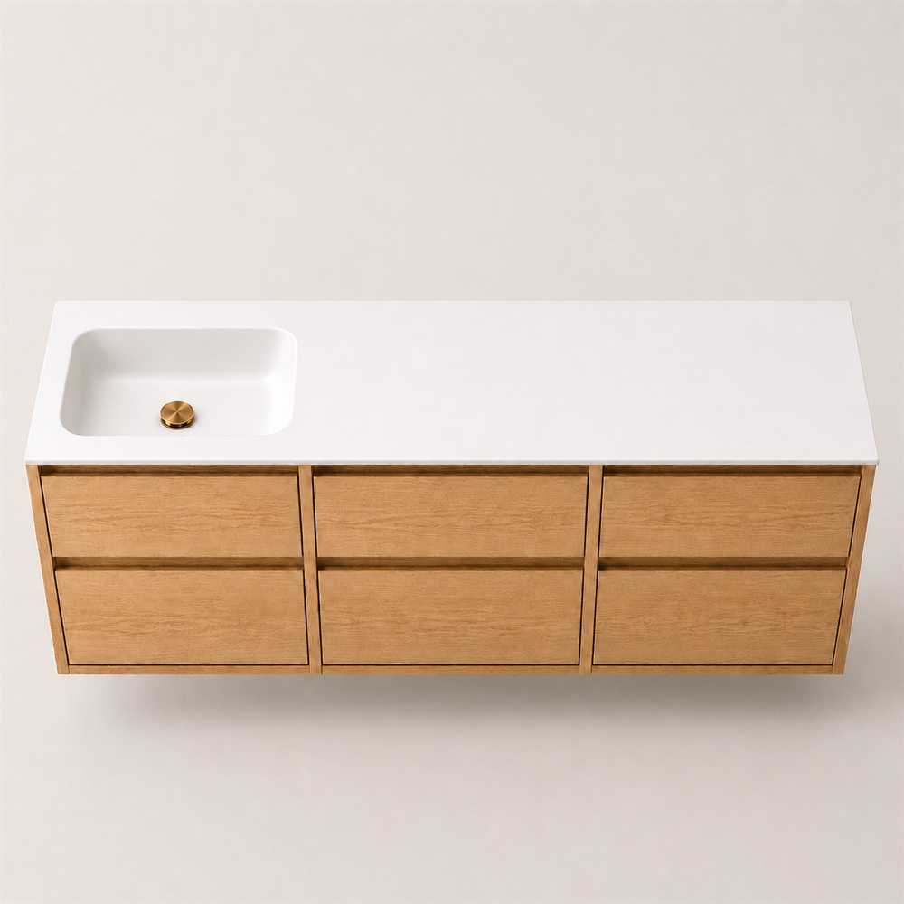 Corian badrumsbänkskiva 182 cm inkl. LUX tvättställ, vänster, Glacier White